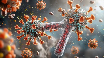 Aufkleber - Hmpv virus invading lung cells a conceptual image of viral infection in human respiratory system