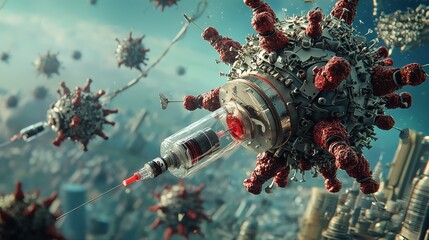 Poster - Innovative vaccine development process futuristic laboratory scientific visualization high-tech environment aerial perspective hmp bbea standard focus