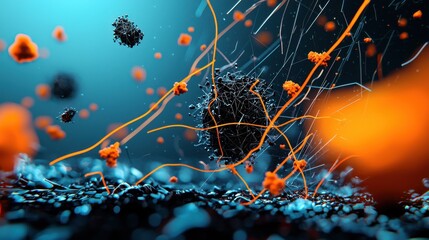 Aufkleber - Illuminating digital animation of hmpv virus particles in a scientific environment high-resolution visualization close-up view conceptual art