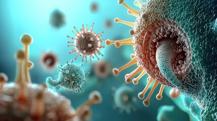 Aufkleber - Microscopic interaction of hmpv virus with res standard in laboratory environment a detailed visualization