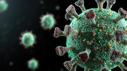 Poster - Visualizing hmpv virus particles in neon theme scientific illustration digital art dark background abstract concept