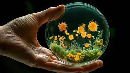 Poster - Observing hmpv growth patterns in a petri dish experiment laboratory scientific study microbial environment close-up view viral research