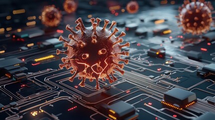Poster - Illuminating the hmpv virus a neon artistic rendering in a dark bio standard environment for scientific insight
