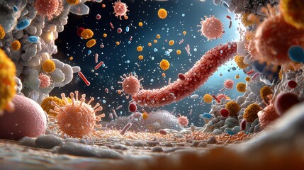 Aufkleber - Immune cells engaging hmp standard cellular environment scientific illustration microbial landscape immune response visualization for enhanced understanding
