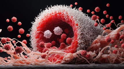 Aufkleber - Artistic visualization of hmpv virus cell multiplication laboratory setting digital art scientific environment microscopic view viral concept