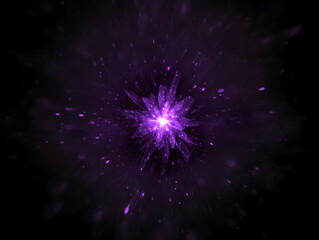 Wall Mural - Abstract Purple Flower with Glowing Center and Streaks of Light Exploding Outward