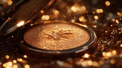 Poster - Shimmering Gold Highlighter Compact with Sparkling Glitter Effect