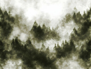 Poster - Misty Forest Landscape Creates a Mysterious and Enchanting Atmosphere with Soft, Dreamlike Quality