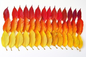 Wall Mural - Autumn Leaves Gradient: Close-up of autumn leaves transitioning from deep red to vibrant orange and yellow