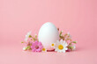 © Nyetock - White egg and spring flowers. Easter minimal on pink background. Happy easter, spring or summer, food concept