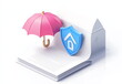 © imam - 3D icon of a document shield and umbrella with a house