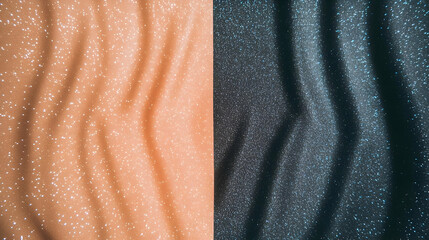 Sticker - Shimmering Peach and Dark Blue Fabrics with Glitter Creates a Dramatic Contrast