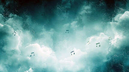 Sticker - Floating Musical Notes in a Dreamy Sky: An Ethereal Abstract Artwork