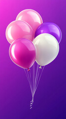 Wall Mural - helium balloon on purple gradient background 3d vertical composition