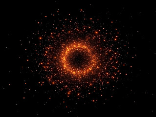 Sticker - Abstract Orange Particles Form a Circle on a Black Background