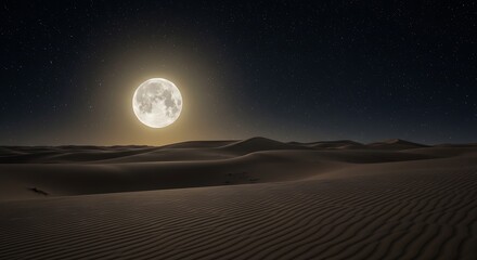 Wall Mural - a full moon rising over a tranquil desert, casting a soft glow on the dunes