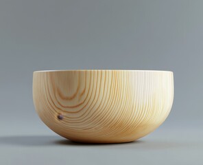 Poster - Empty light wooden bowl on grey background.