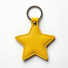 Wall Mural - Yellow leather star shaped keychain isolated on white background