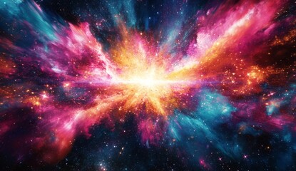 Wall Mural - Vibrant cosmic explosion, nebula, colorful energy burst in space.