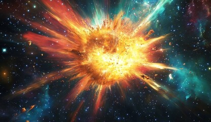 Wall Mural - Cosmic explosion, fiery debris, vibrant nebula.