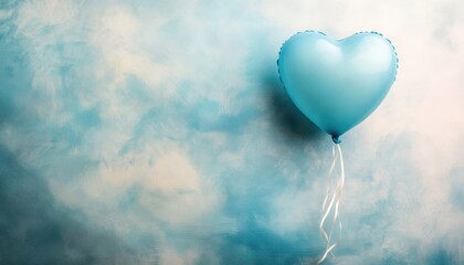 Wall Mural - A Light Blue Heart Shaped Balloon Against a Soft Blue Textured Background