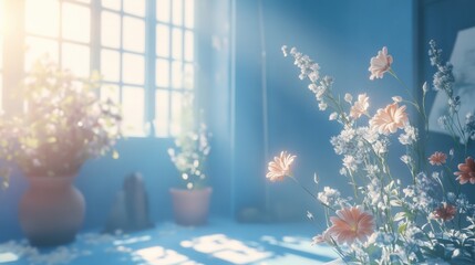 Poster - airy light blue scene featuring a faded, soft focus for calming visuals.