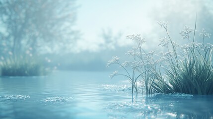 Poster - airy light blue scene featuring a faded, soft focus for calming visuals.