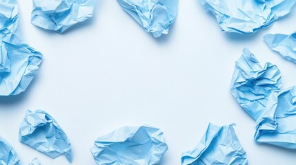 Poster - Crumpled light blue paper background with visible folds and texture, adding a rustic and authentic look, on solid white background.