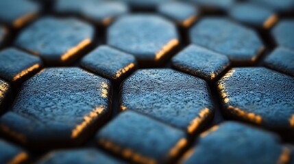 Abstract Hexagonal Pattern Dark Blue Gold Hues