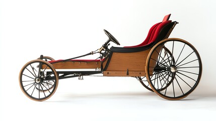 Wall Mural - Vintage wooden car with red seats on a white isolated background.