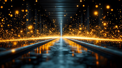 Aufkleber - A mesmerizing scene with glowing particles creating a magical pathway in a dark environment, evoking a sense of wonder and mystery