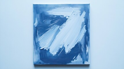 Poster - Minimal blue brushstroke art with abstract strokes on a light blue canvas.
