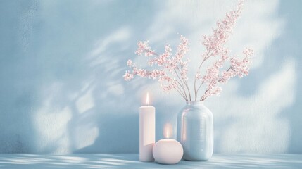 Poster - pale blue background with soft color variations for a soothing atmosphere.