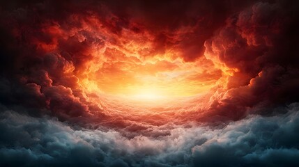 Poster - Dramatic contrast of light and darkness in an apocalyptic storm sky representing the fight between heaven and hell ideal for competitive match themes or dramatic backgrounds