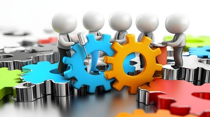 Leinwandbilder - Engaging 3D of cartoon characters collaborating and utilizing teamwork to develop and execute innovative business strategies and solutions