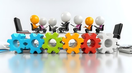 Leinwandbilder - 3D Cartoon Characters Discussing and Collaborating on New Business Strategies and Solutions in a Minimal Boardroom Setting