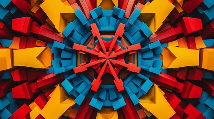 Poster - A colorful kaleidoscope abstract pattern with red blue and yellow geometric shapes