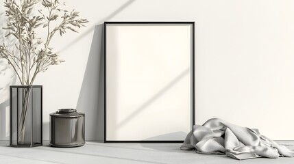 Leinwandbilder - Minimalist and sophisticated living room interior design featuring a modern frame mockup displayed on a neutral wall