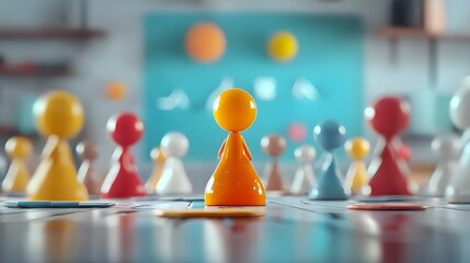Poster - Animated 3D business team cartoon characters collaborating and planning strategic goals in a modern office environment  The image depicts a concept of data analysis problem solving