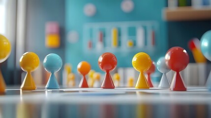 Poster - Animated 3D cartoon business team characters collaborating and analyzing data to plan strategic goals and objectives in a modern corporate office environment