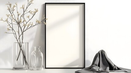Aufkleber - Elegant and contemporary interior scene with a minimalist ISO A paper size frame mockup displayed on a textured white wall showcasing decorative pieces and furniture in a peaceful balanced