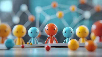 Leinwandbilder - Animated 3D cartoon characters of a business team collaborating and analyzing data to plan strategic goals and objectives in a modern corporate office environment