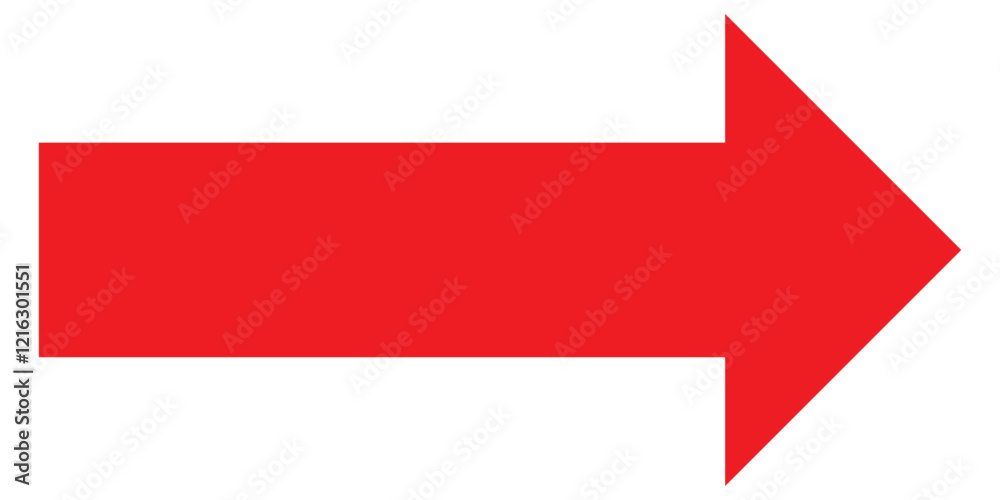 Red large forward or left pointing solid long arrow icon sketched as vector symbol