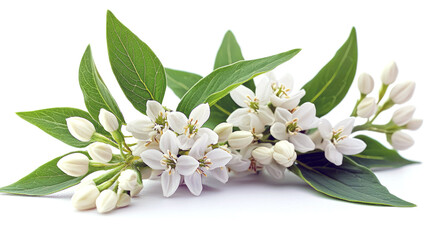 Sticker - Close-up of Delicate White Flowers and Lush Green Leaves: A Breathtaking Floral Image