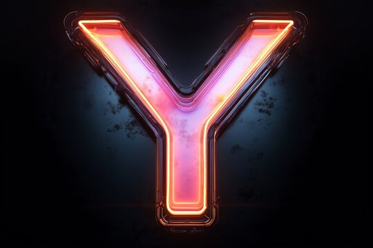 neon light letter Y on black background