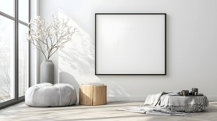 Aufkleber - Elegant empty frame mockup displayed on a wall in a stylish contemporary living room interior with natural lighting and minimalist decor elements