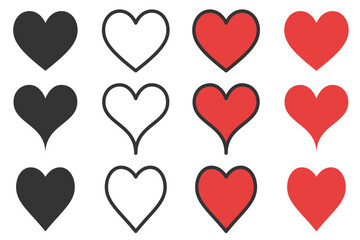 Wall Mural - heart vector icons. outline and flat symbol of love isolated on white background. simple valentines 