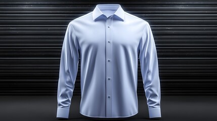 Poster - mockup of a soft blue button up shirt displayed in a blank contemporary background perfect for showcasing logo placements and design customizations for business corporate