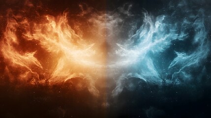 Aufkleber - Celestial Light versus Infernal Flames   Powerful Cosmic Clash of Good and Evil in an Intense Abstract Background Featuring Glowing Ethereal Illumination and Raging Fiery Infernal Chaos