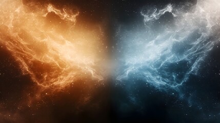 Aufkleber - Futuristic cosmic wallpaper depicting the dramatic battle of good versus evil with symbolic elements of fire and ice light and darkness
